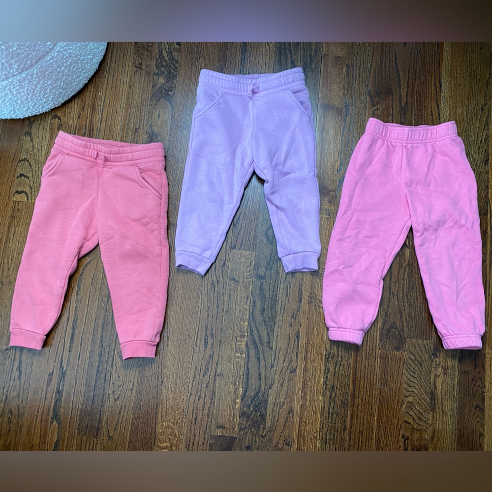 3pc LOT toddler girl sweatpants joggers size 3T Pink & Lavender Fleece pant Trio